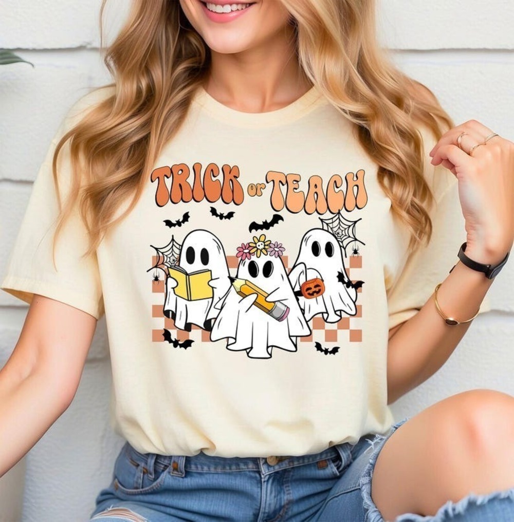Halloween Teacher Shirt Spooky Gift Trick Or Teach Funny Tee Boo